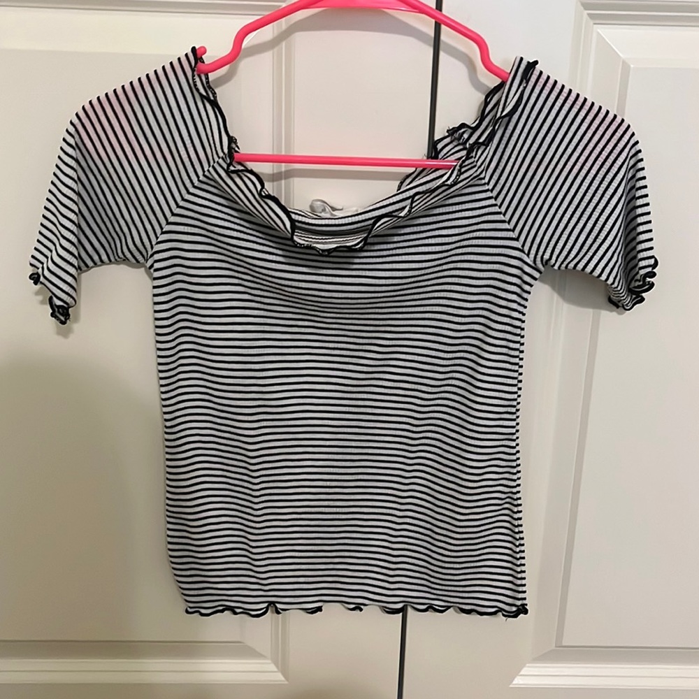 striped, off the shoulder, t-shirt